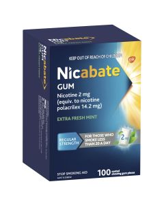 Nicabate Gum Stop Smoking Nicotine 2mg Regular Strength Extra Fresh Mint Coated Chewing Gum 100 Pack