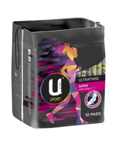 U By Kotex Super Sport Ultrathins Pads With Wings 10 Pack