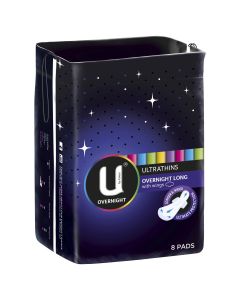 U By Kotex Overnight Ultrathins Long Pads 8 Pack