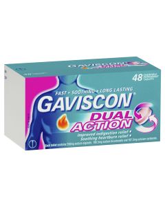 Gaviscon Dual Action Heartburn & Indigestion Relief Peppermint 48 Chewable Tablets