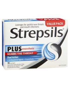 Strepsils Plus Anaesthetic Sore Throat Numbing Pain Relief Lozenges 36pk